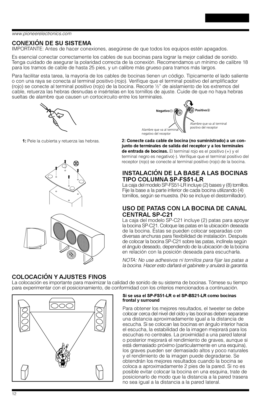 PYLE Audio SP-BS21-LR warranty Conexión DE SU Sistema, Colocación Y Ajustes Finos 