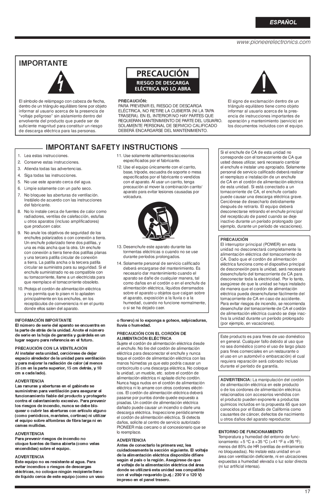 PYLE Audio SW-8 important safety instructions Importante 