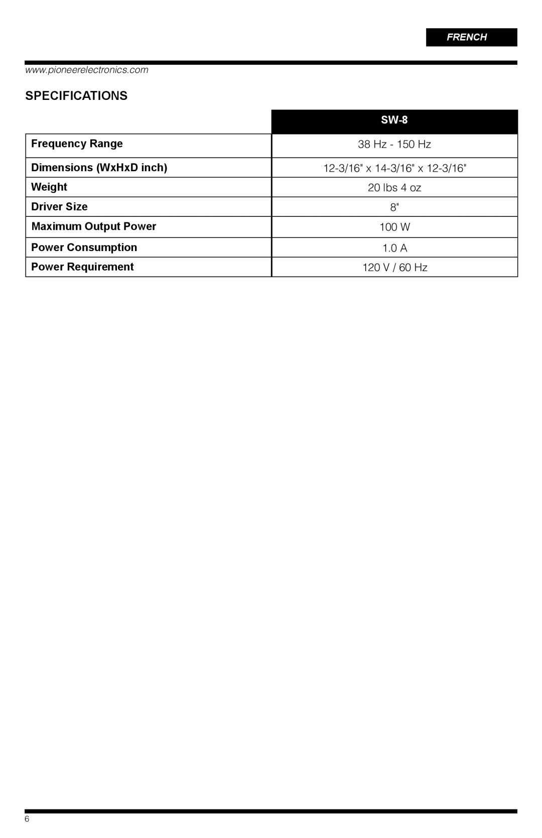 PYLE Audio SW-8 important safety instructions Specifications 