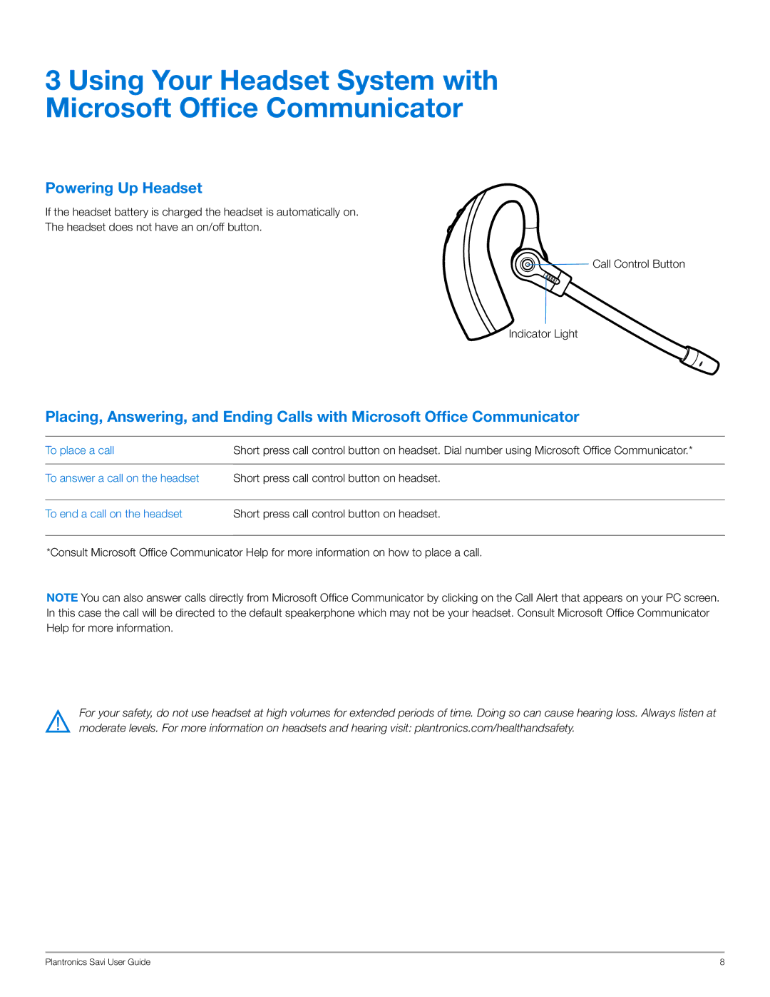 PYLE Audio W430-M manual Using Your Headset System with Microsoft Office Communicator, Powering Up Headset 