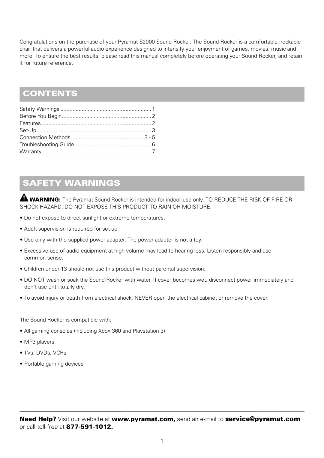 Pyramat S 2000 manual Contents, Safety Warnings 