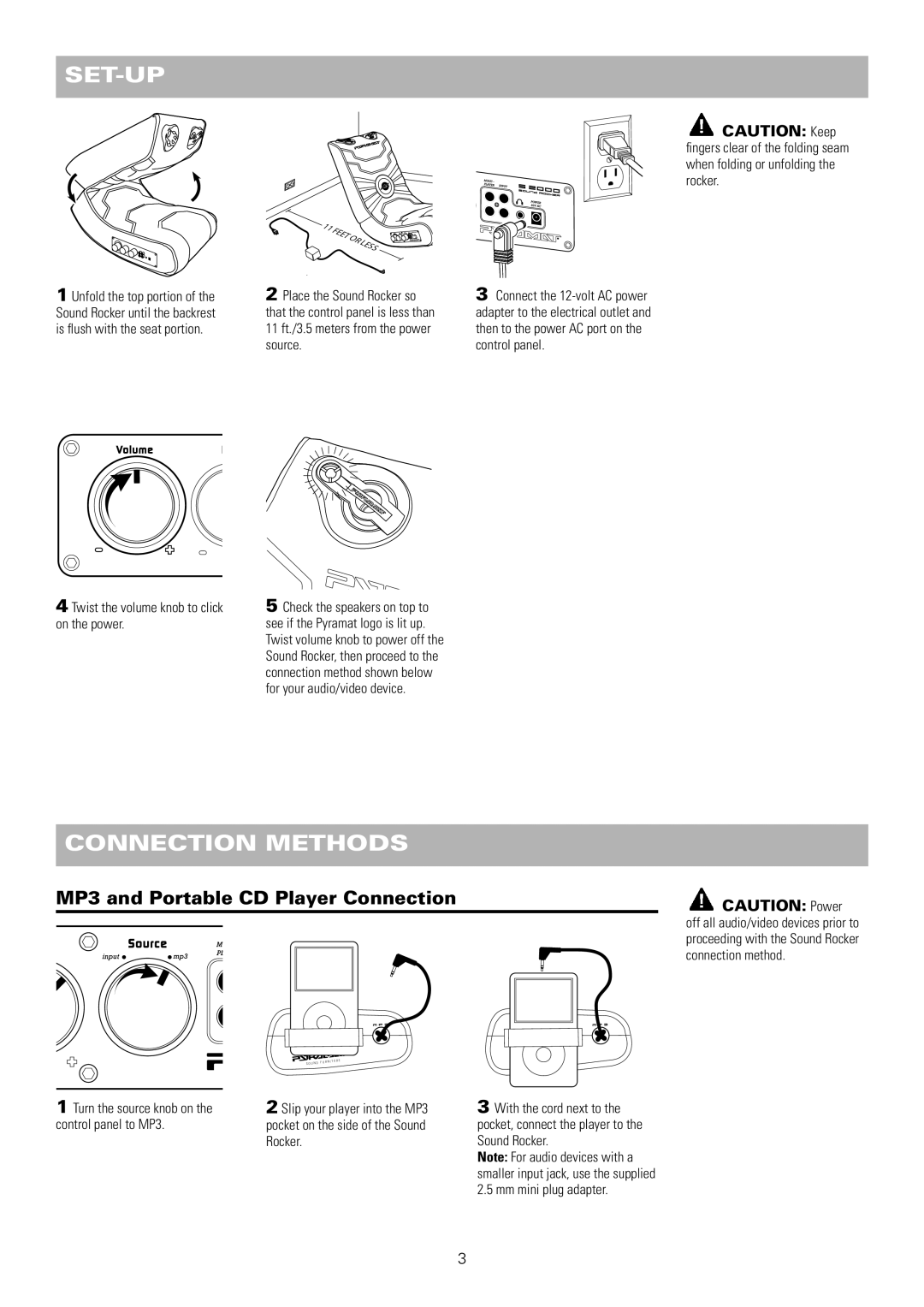 Pyramat S 2000 manual Set-Up, Connection Methods, MP3 and Portable CD Player Connection 