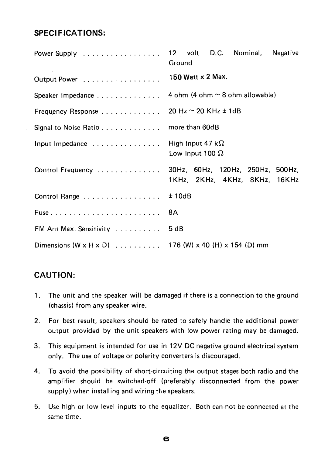 Pyramid Car Audio 906VL manual Speci FICATlONS 