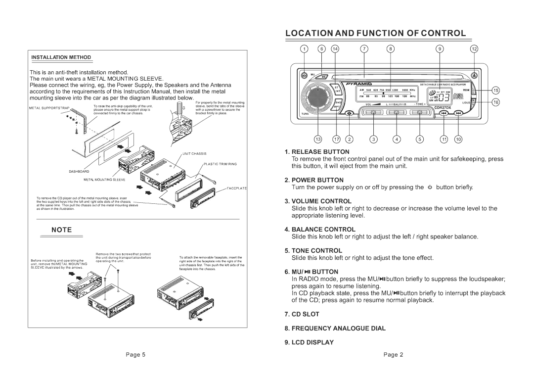 Pyramid Car Audio CDR27DX manual 