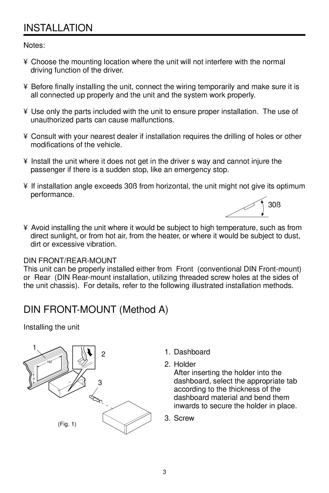 Pyramid Car Audio CDR40DX owner manual Installation, Installing the unit 