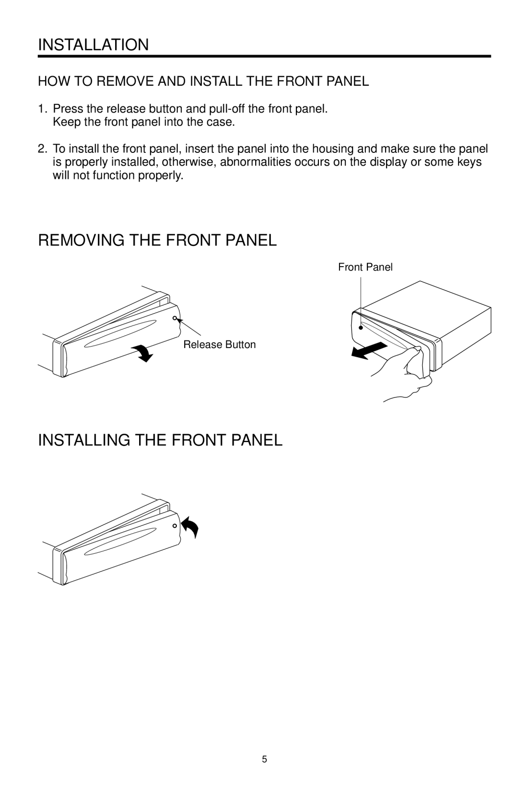 Pyramid Car Audio CDR40DX owner manual Installing the Front Panel, HOW to Remove and Install the Front Panel 