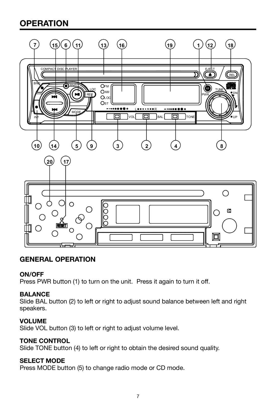 Pyramid Car Audio CDR40DX owner manual General Operation 