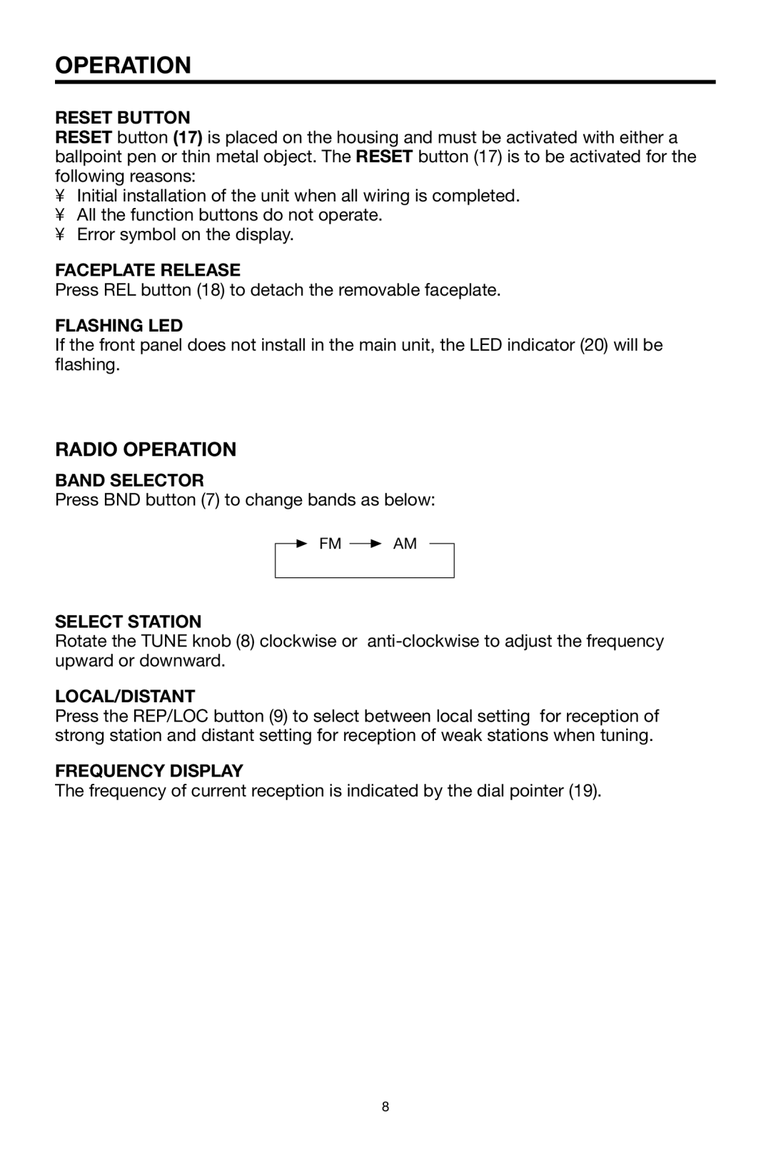 Pyramid Car Audio CDR40DX owner manual Radio Operation 