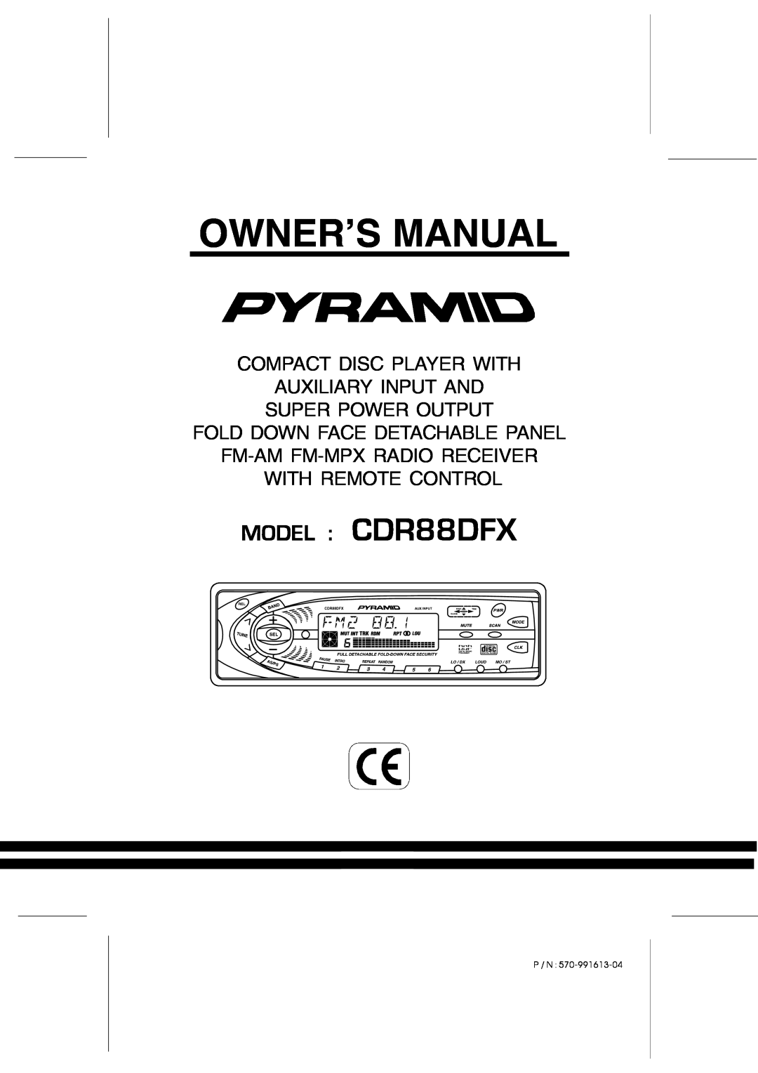 Pyramid Car Audio owner manual Page, MODEL CDR88DFX, Compact Disc Player With Auxiliary Input And, Super Power Output 