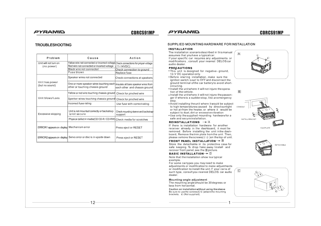 Pyramid Car Audio CDRCS91MP manual 