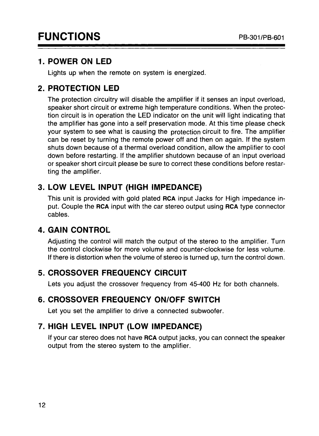 Pyramid Car Audio PB-601, PB-101, PB-301, PB-251 manual 