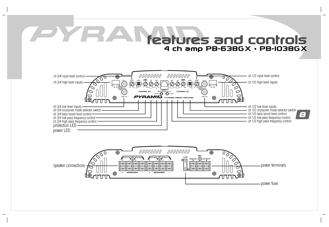 Pyramid Car Audio PB-238GX, PB-1838GX, PB-738GX user manual Ch amp PB-638GX PB-1038GX 