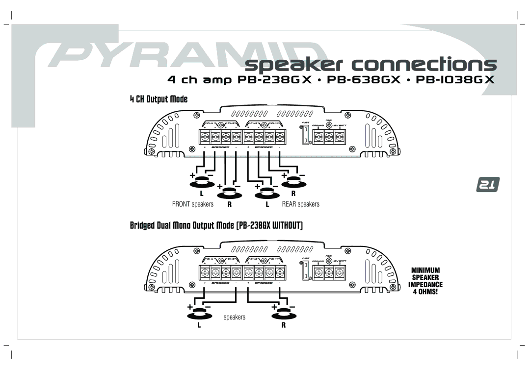 Pyramid Car Audio PB-738GX, PB-638GX, PB-238GX, PB-1838GX, PB-1038GX user manual CH Output Mode 