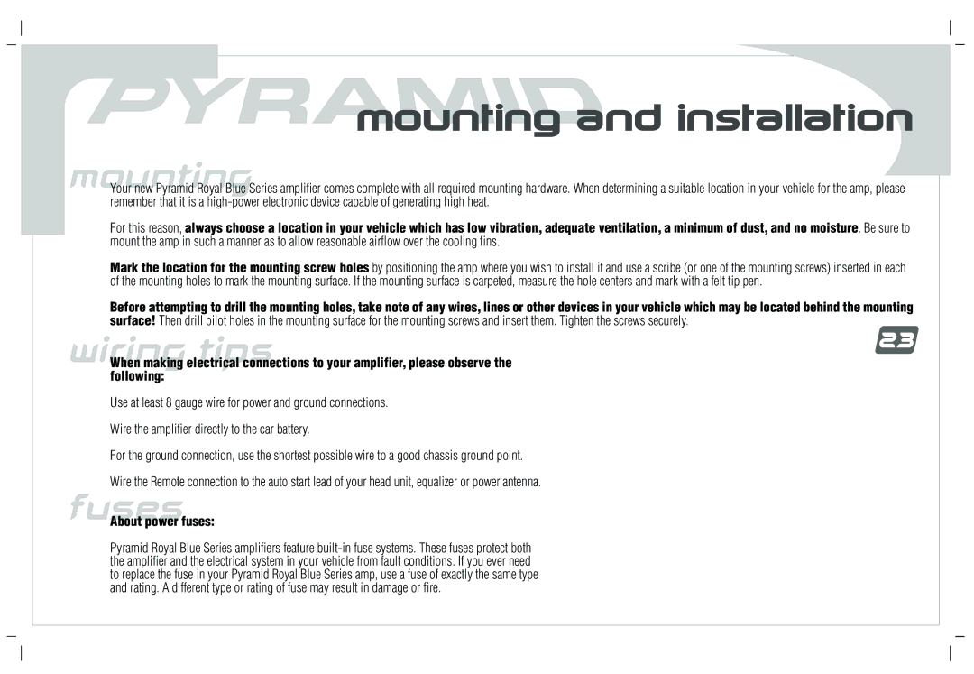 Pyramid Car Audio PB-638GX, PB-238GX, PB-1838GX, PB-738GX, PB-1038GX user manual Mounting and installation 