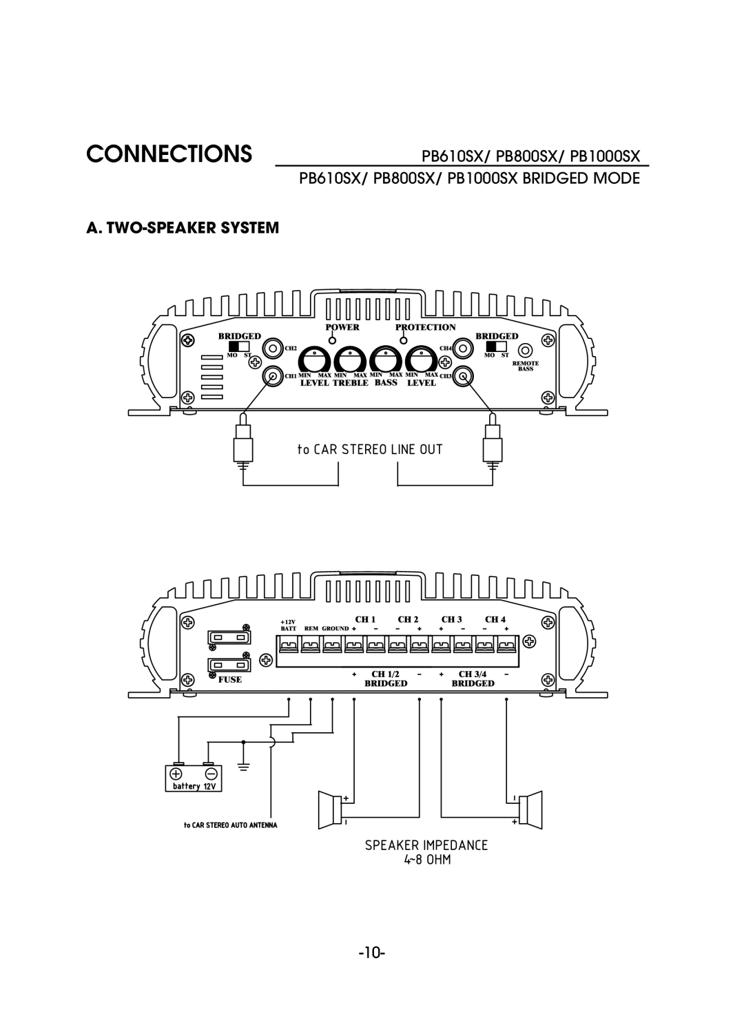 Pyramid Car Audio PB1000, PB310SX, PB800SX, PB 610 SX owner manual TWO-SPEAKER System 