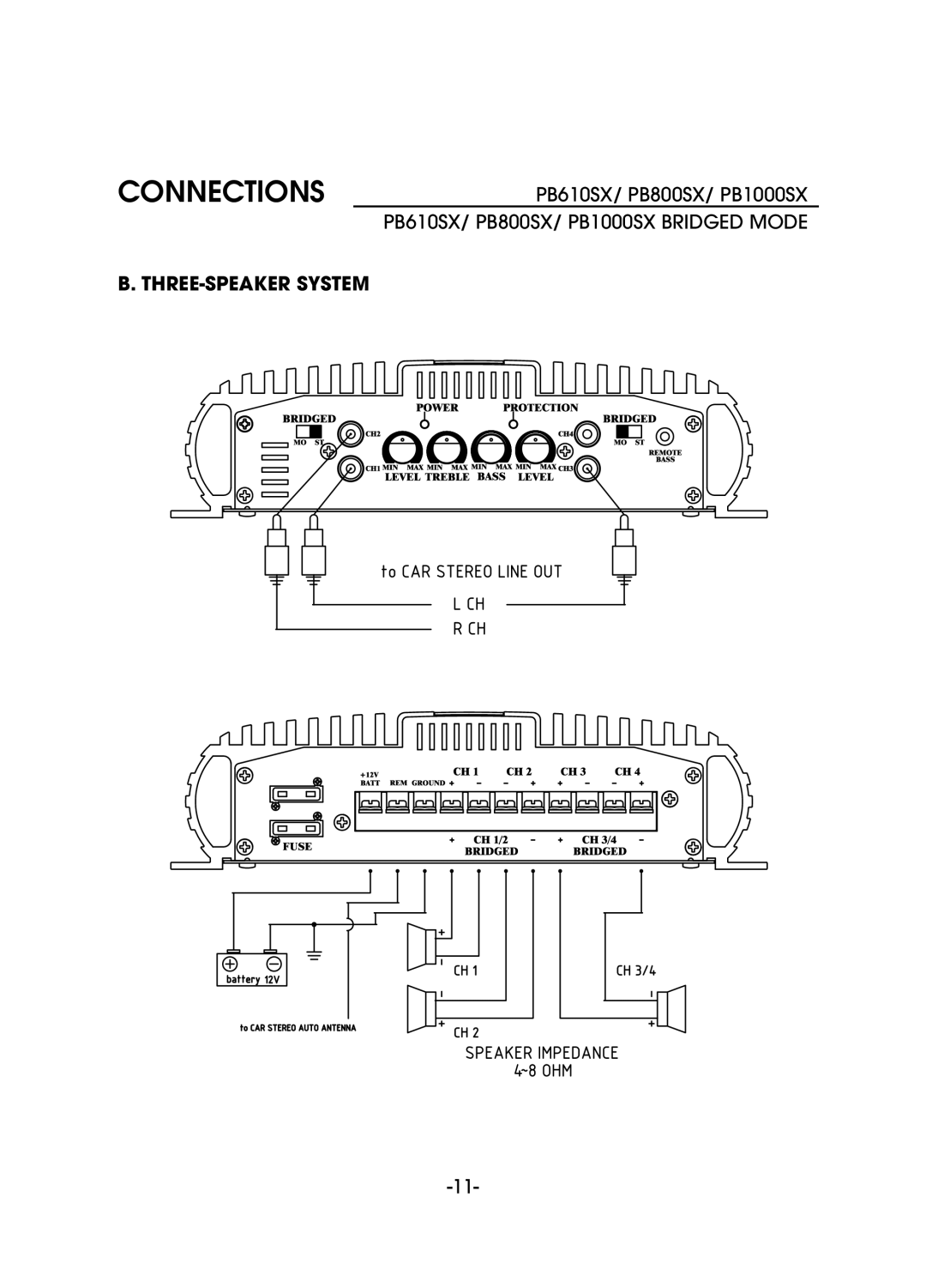 Pyramid Car Audio PB310SX, PB800SX, PB 610 SX, PB1000 owner manual THREE-SPEAKER System 