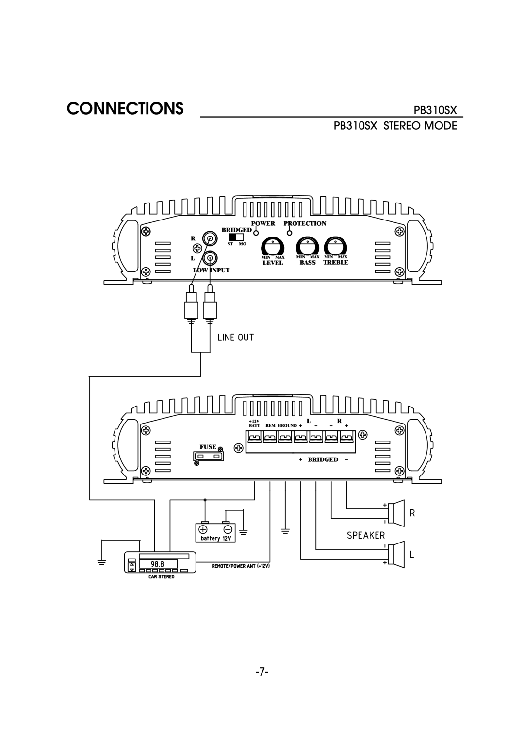 Pyramid Car Audio PB310SX, PB800SX, PB 610 SX, PB1000 owner manual Connections 