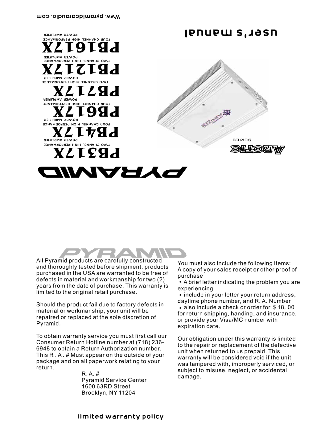 Pyramid Car Audio PB617X, PB717X, PB1617X, PB417X, PB1217X, PB317X user manual Manual user’s 