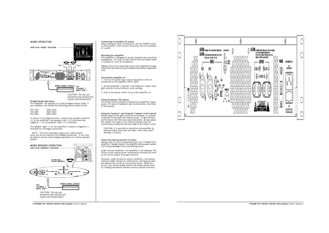 Pyramid Car Audio XPA-200, XPA-100 manual Connecting to standard AC power, Mounting the amplifier, Turning the amplifier on 