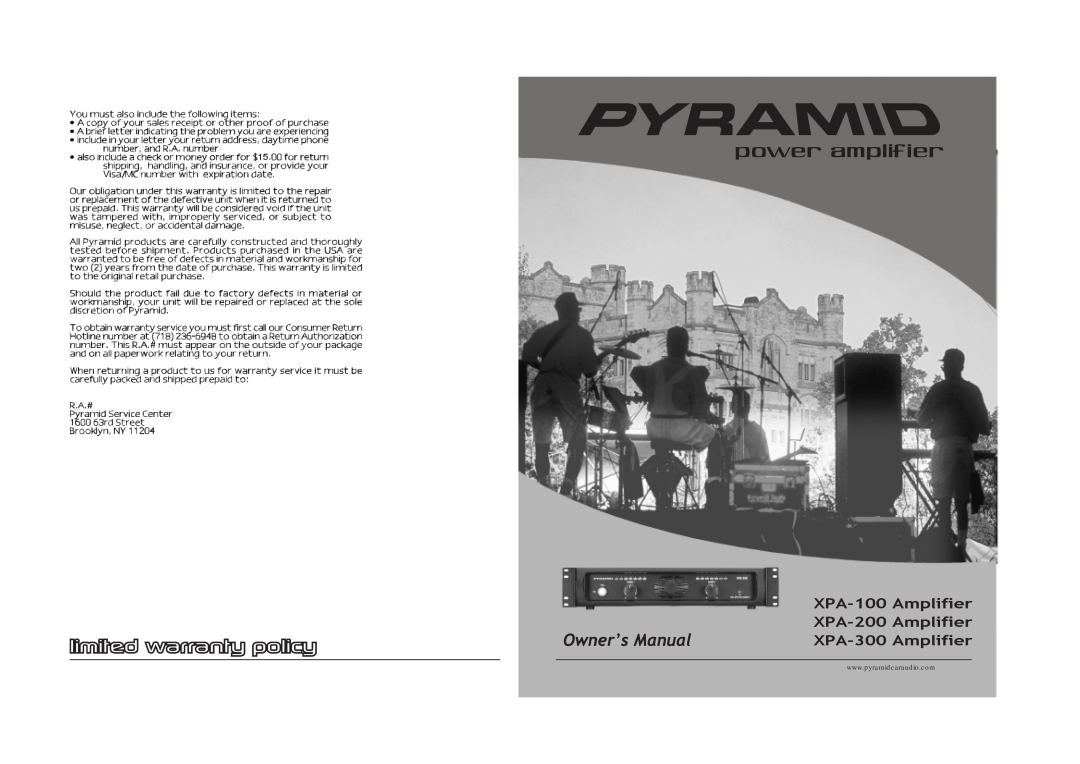 Pyramid Car Audio manual Power Amplifier, XPA-100Amplifier XPA-200Amplifier, XPA-300Amplifier 