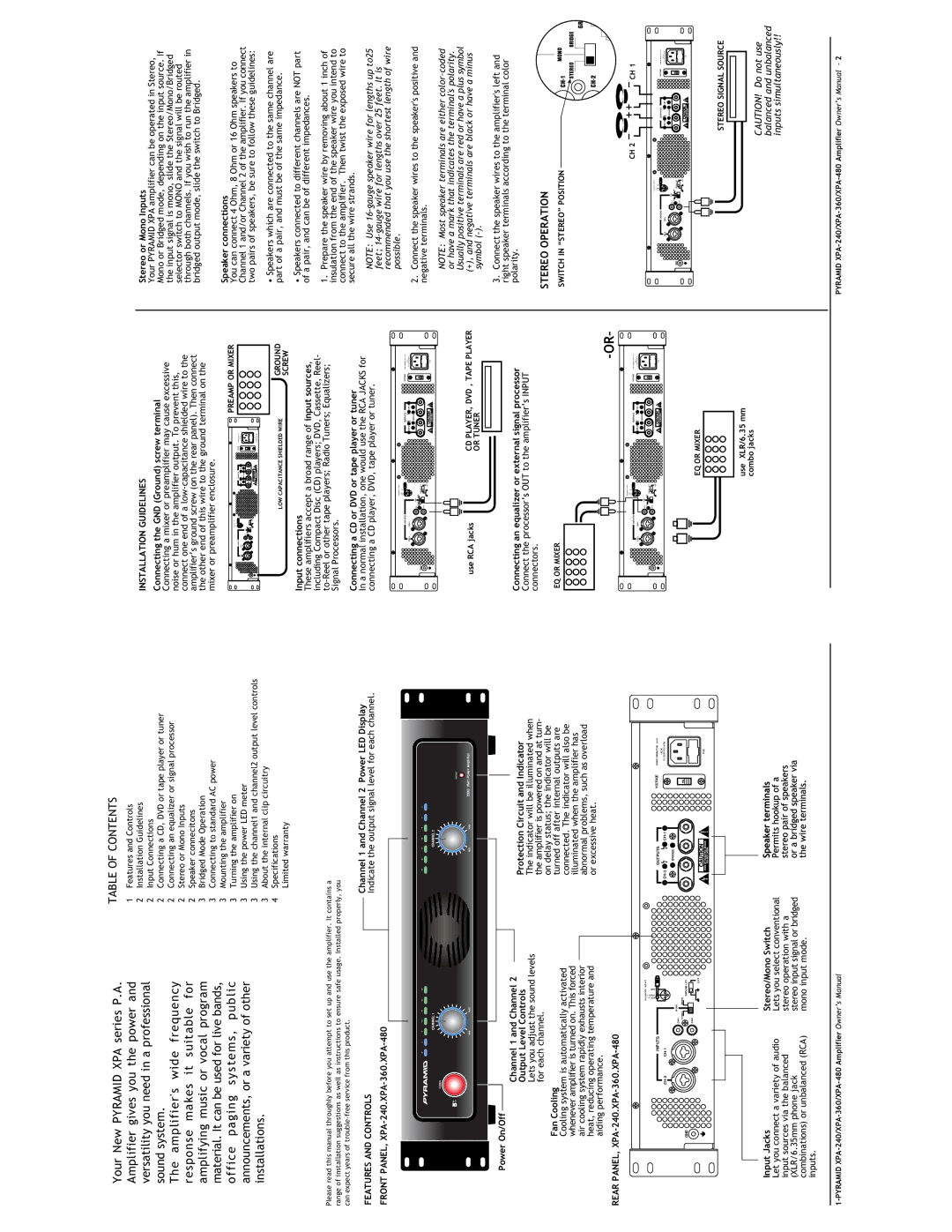 Pyramid Car Audio XPA-240, XPA-480, XPA-360 manual Table of Contents 