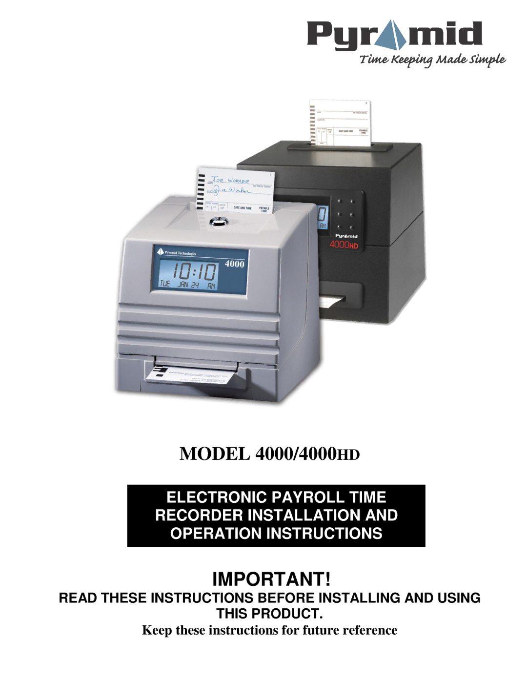 Pyramid Technologies manual Model 4000/4000HD 