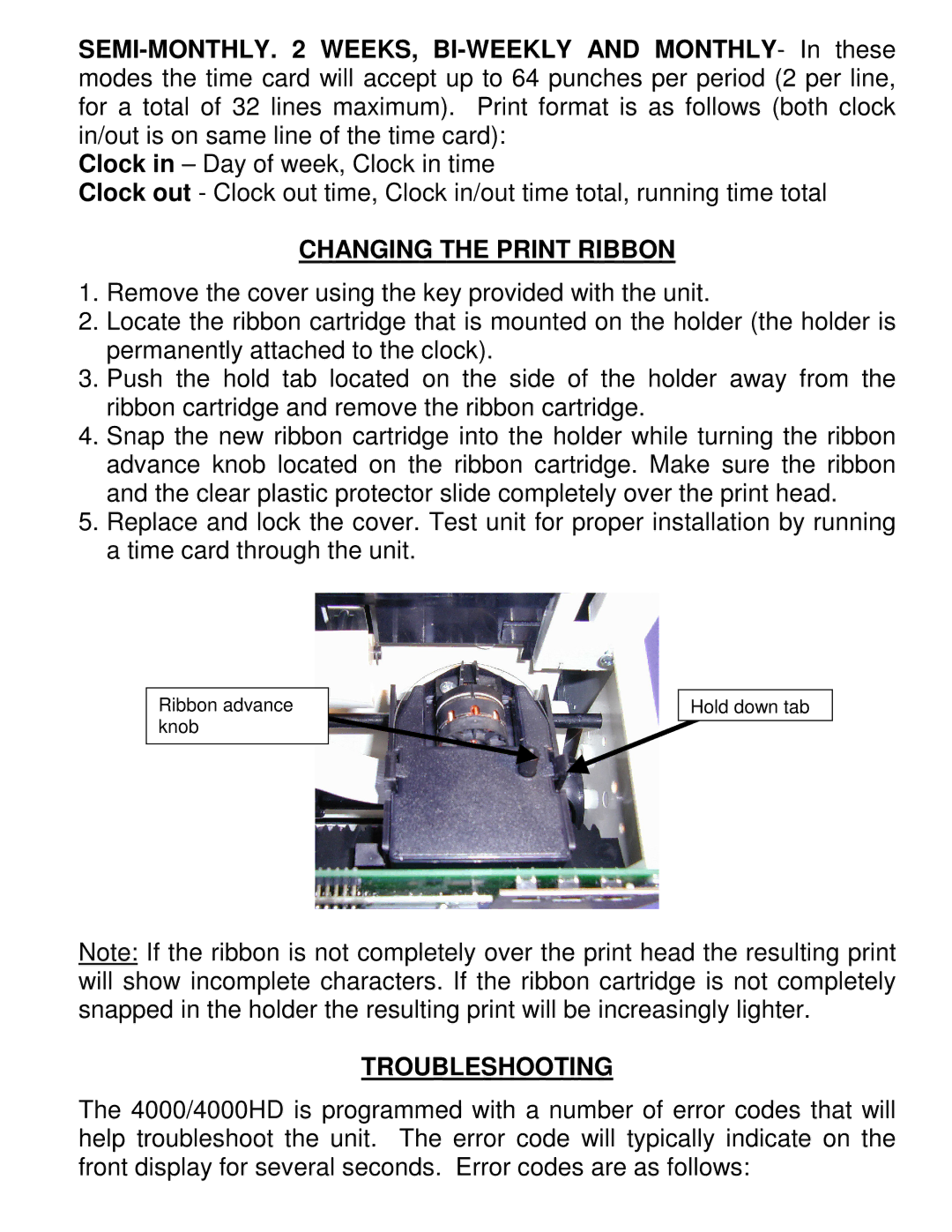 Pyramid Technologies 4000HD manual Changing the Print Ribbon, Troubleshooting 