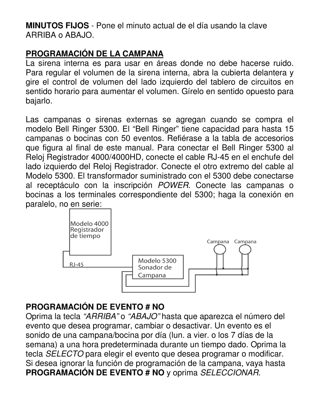 Pyramid Technologies 4000HD manual Programación DE LA Campana, Programación DE Evento # no 