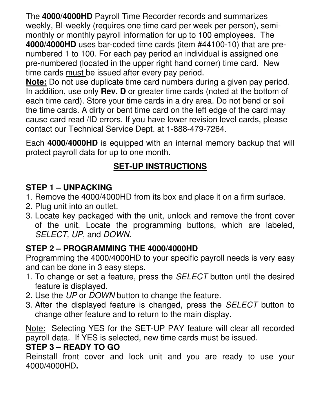 Pyramid Technologies manual SET-UP Instructions Unpacking, Programming the 4000/4000HD, Ready to GO 