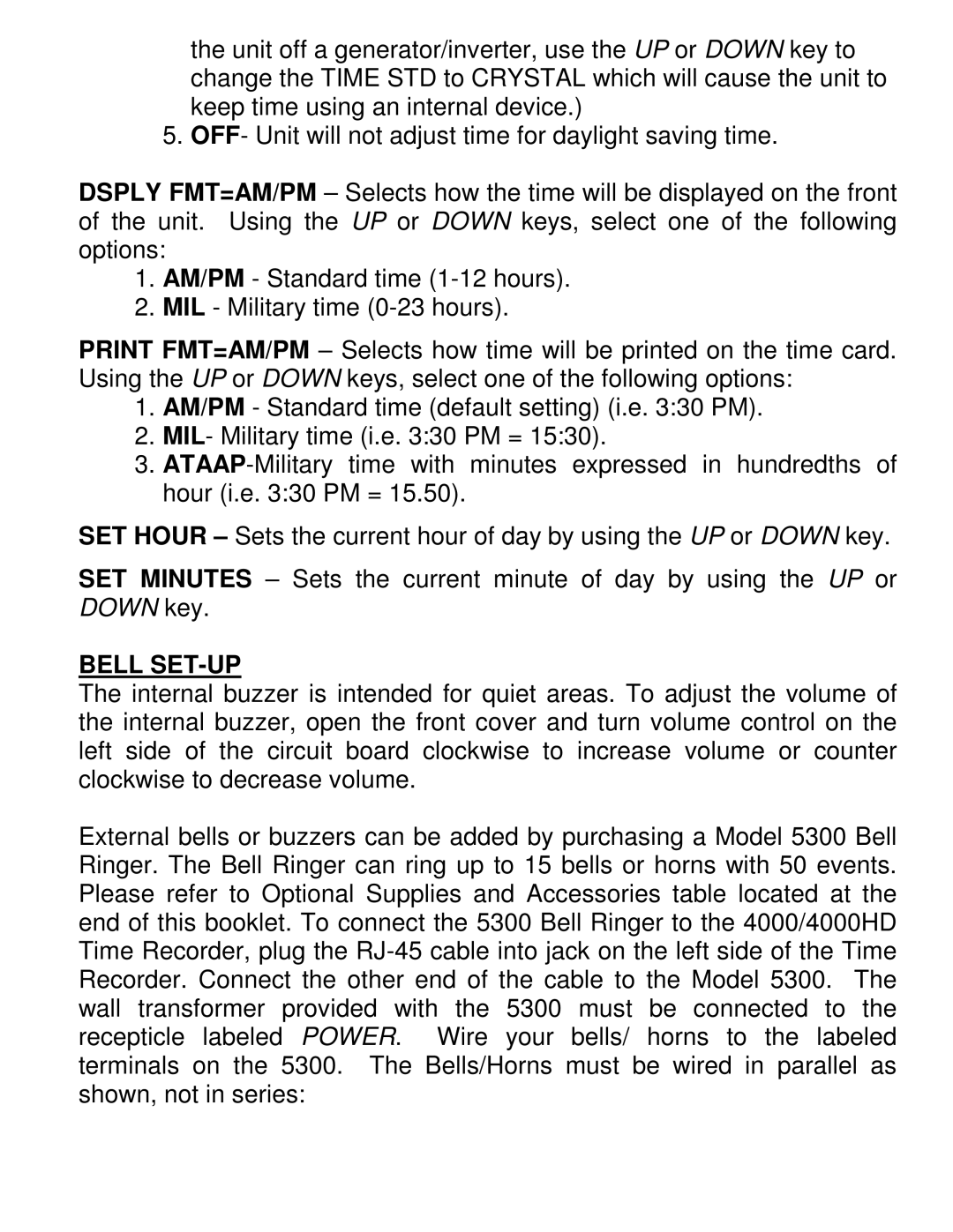 Pyramid Technologies 4000HD manual Bell SET-UP 