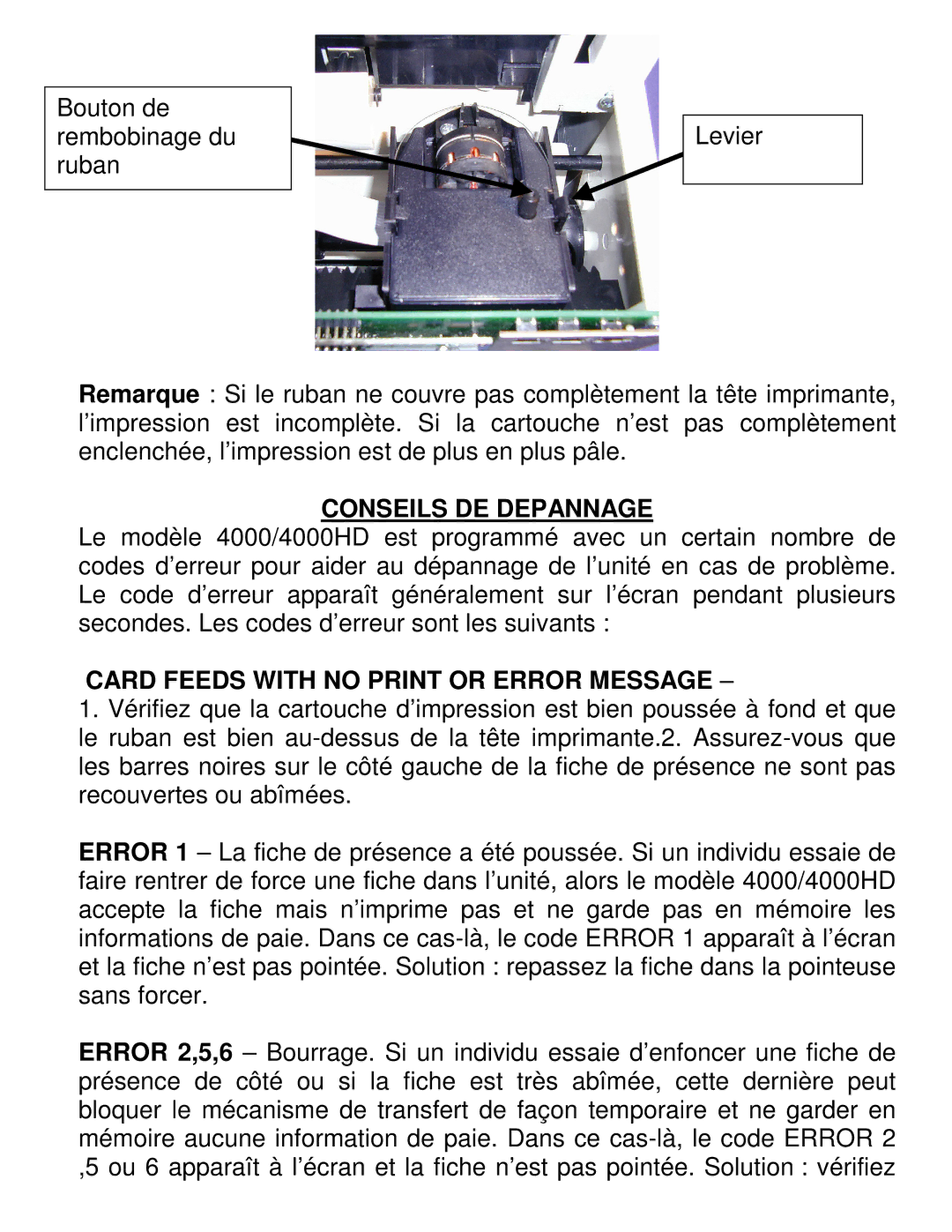 Pyramid Technologies 4000HD manual Conseils DE Depannage, Card Feeds with no Print or Error Message 