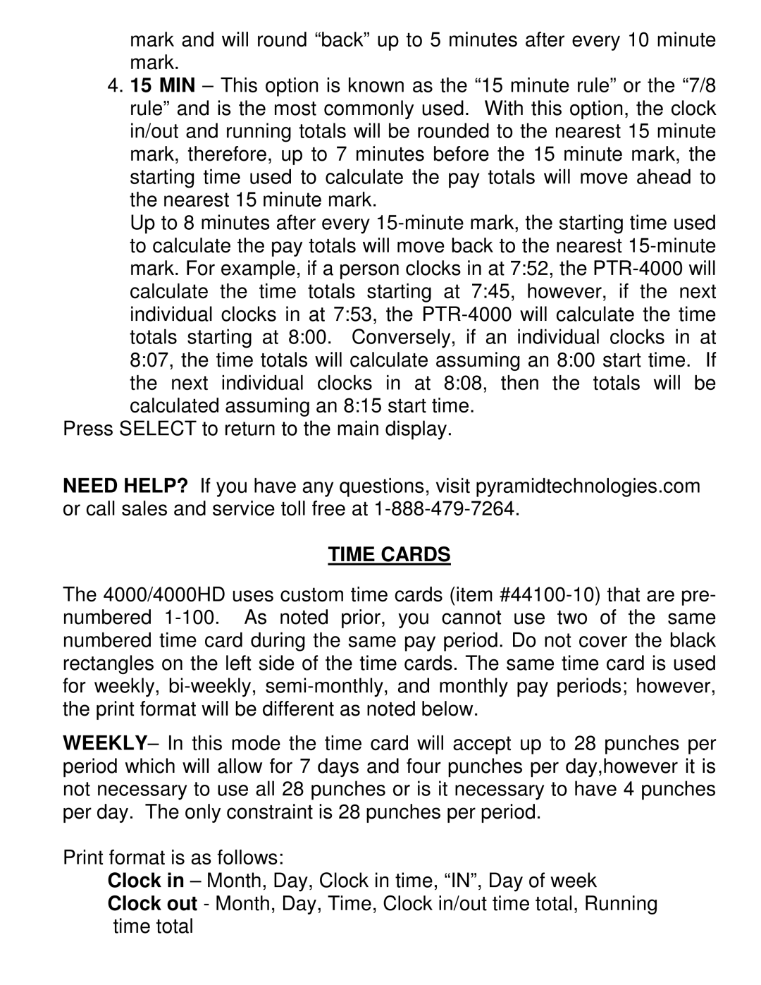 Pyramid Technologies 4000HD manual Time Cards 