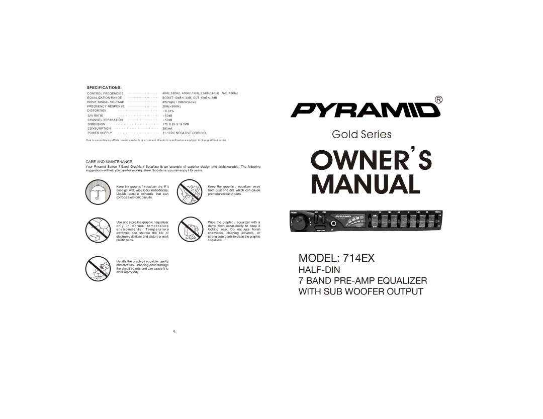 Pyramid Technologies 714EX owner manual Owner S Manual 