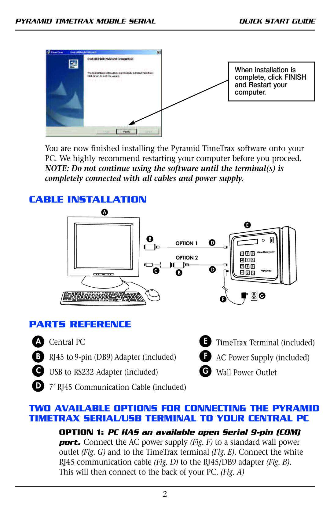 Pyramid Technologies Mobile quick start Cable Installation, Parts Reference 