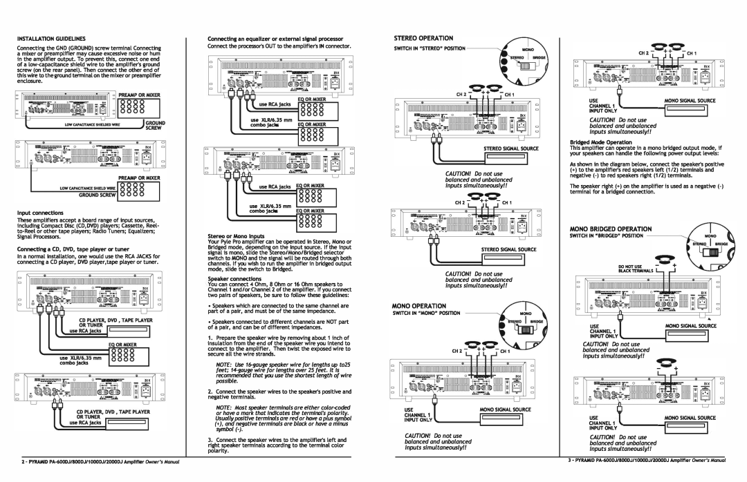 Pyramid Technologies PA-800DJ, PA-2000DJ, PA-600DJ, PA-1000DJ manual Switch in Mono Position USE 