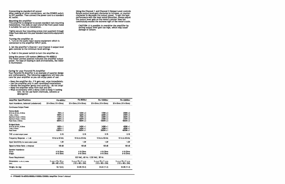 Pyramid Technologies PA-2000DJ, PA-600DJ, PA-1000DJ, PA-800DJ manual 20 k·Ohms 10 k·Ohms 
