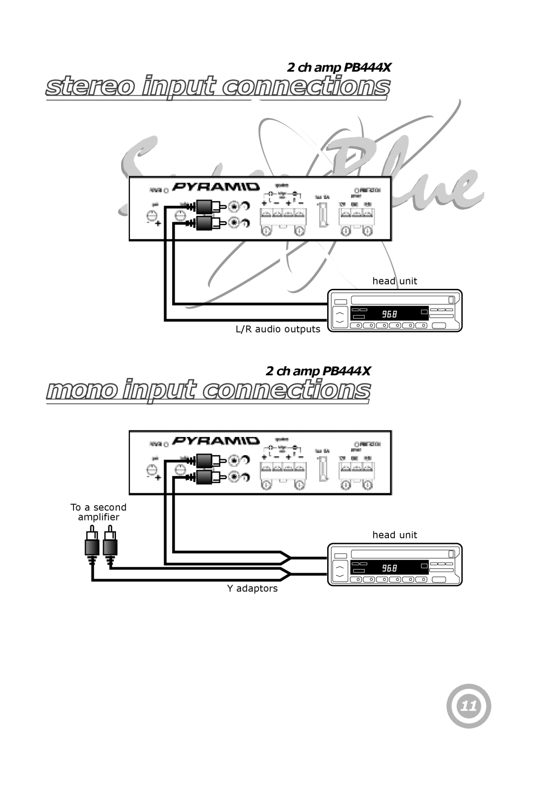 Pyramid Technologies PB449X, PB446X, PB448X, PB444X owner manual Stereo input connections, Mono input connections 