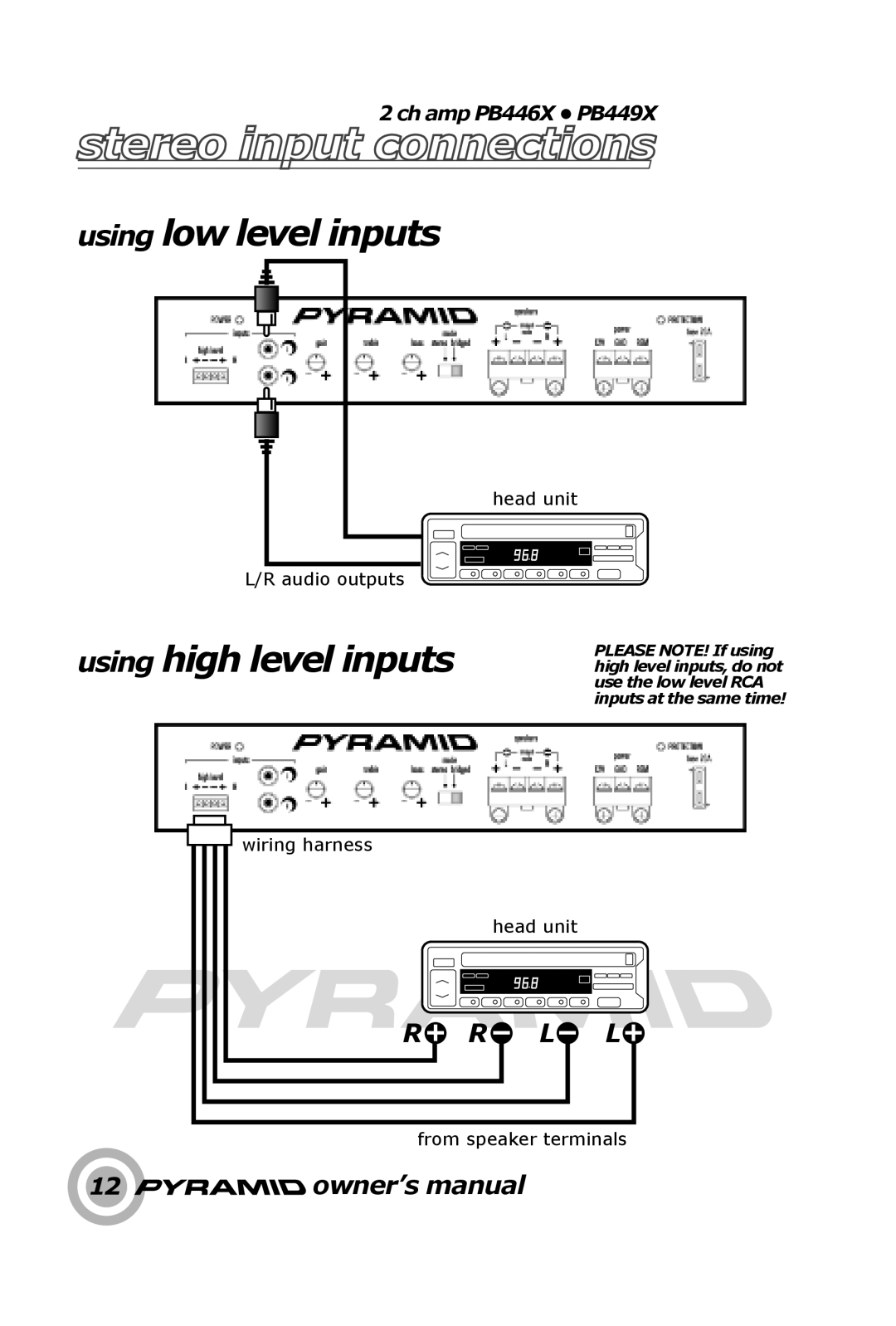 Pyramid Technologies PB448X, PB446X, PB449X, PB444X owner manual Using low level inputs 