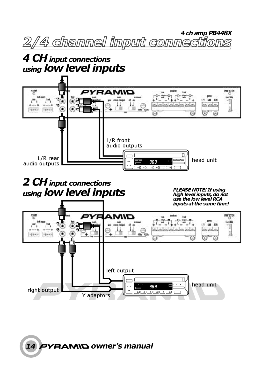 Pyramid Technologies PB446X, PB449X, PB448X, PB444X owner manual Channel input connections 