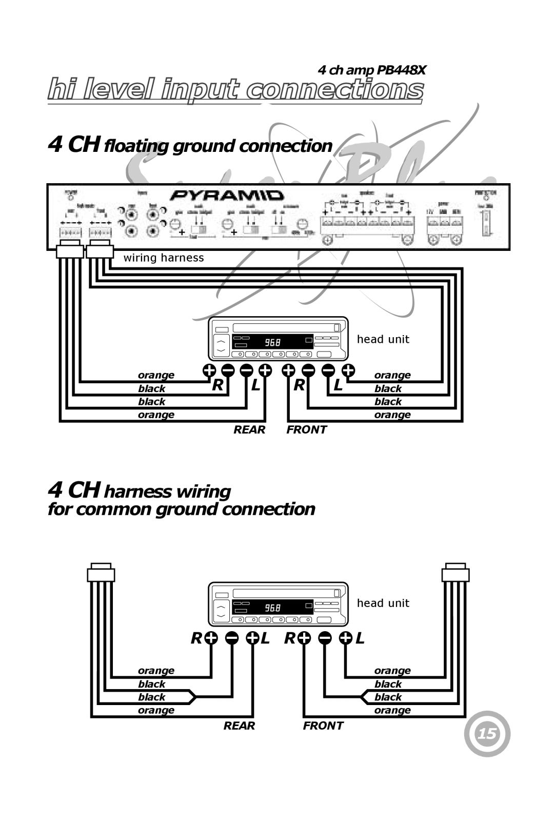 Pyramid Technologies PB449X, PB446X, PB448X, PB444X owner manual Hi level input connections 