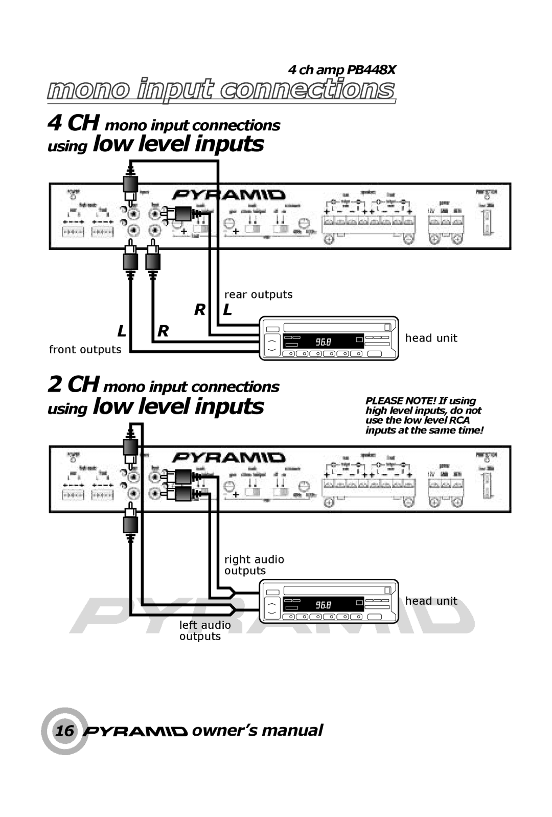 Pyramid Technologies PB448X, PB446X, PB449X, PB444X owner manual CH mono input connections 