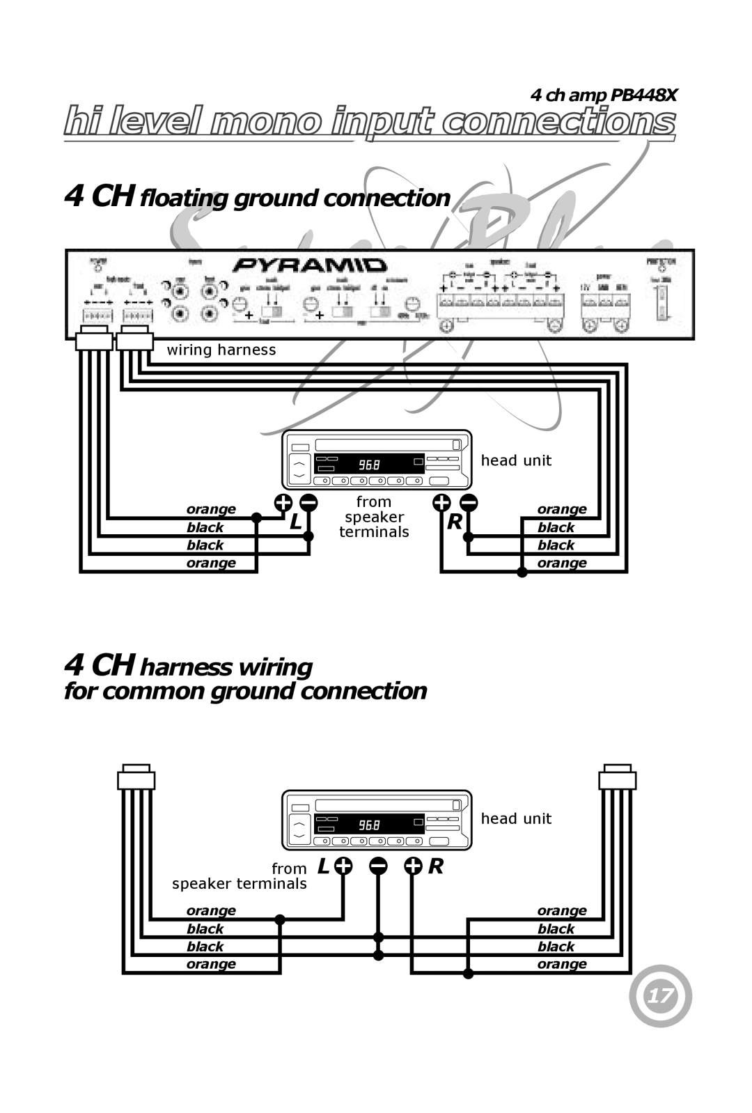 Pyramid Technologies PB444X, PB446X, PB449X, PB448X owner manual Hi level mono input connections 