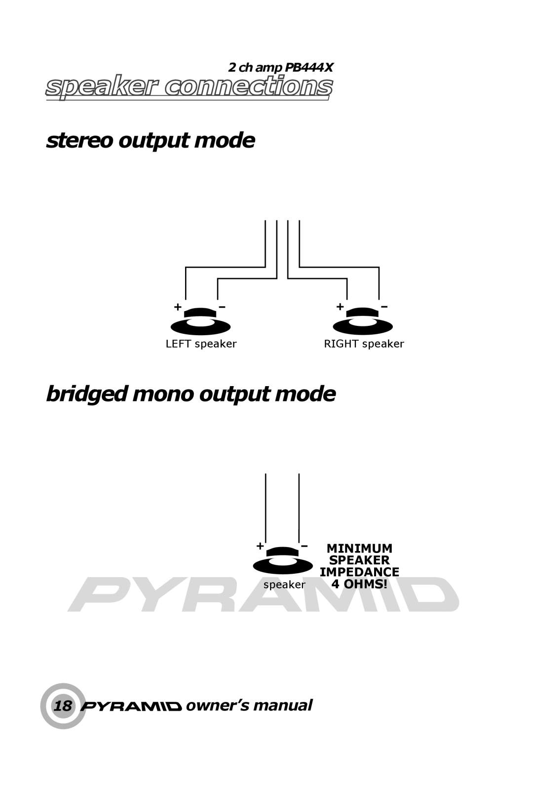 Pyramid Technologies PB446X, PB449X, PB448X, PB444X owner manual Speaker connections 