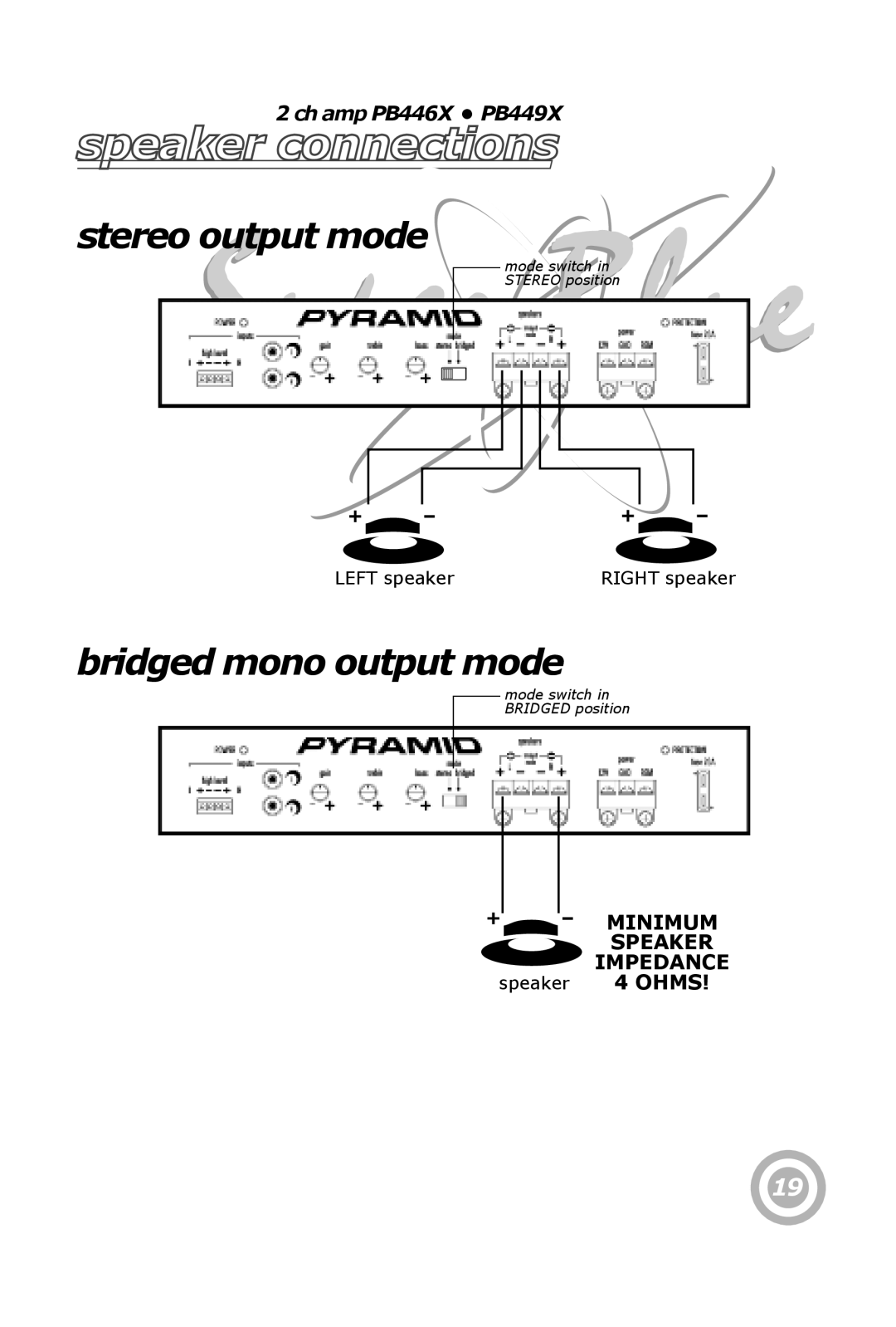 Pyramid Technologies PB449X, PB446X, PB448X, PB444X owner manual Mode switch in Stereo position 