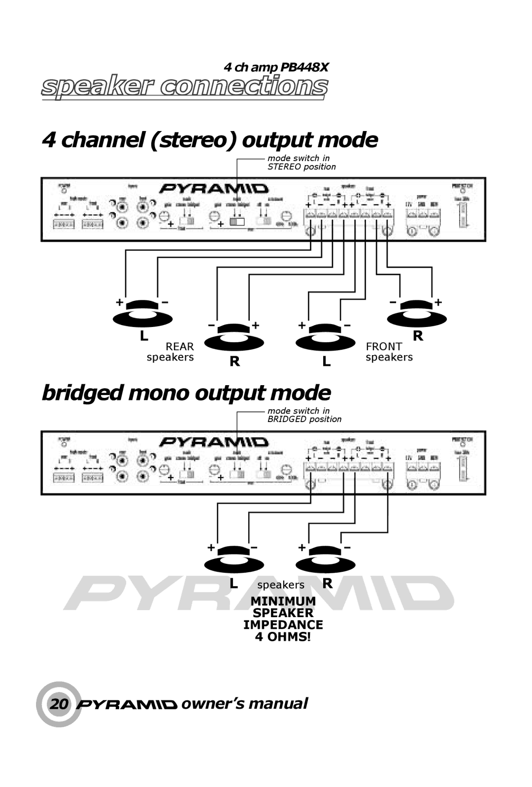 Pyramid Technologies PB448X, PB446X, PB449X, PB444X owner manual Channel stereo output mode 