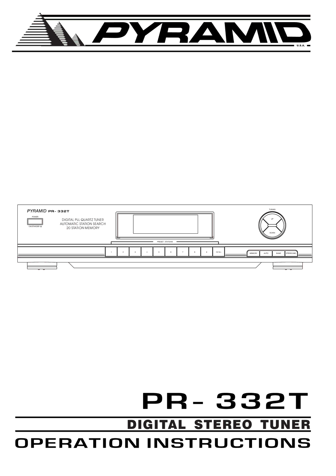 Pyramid Technologies PR-332T manual Digital Stereo Tuner 