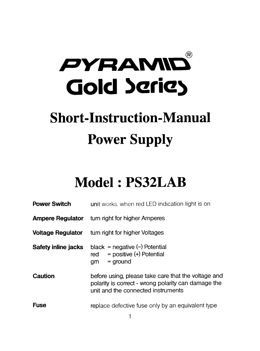 Pyramid Technologies PS32LAB manual 