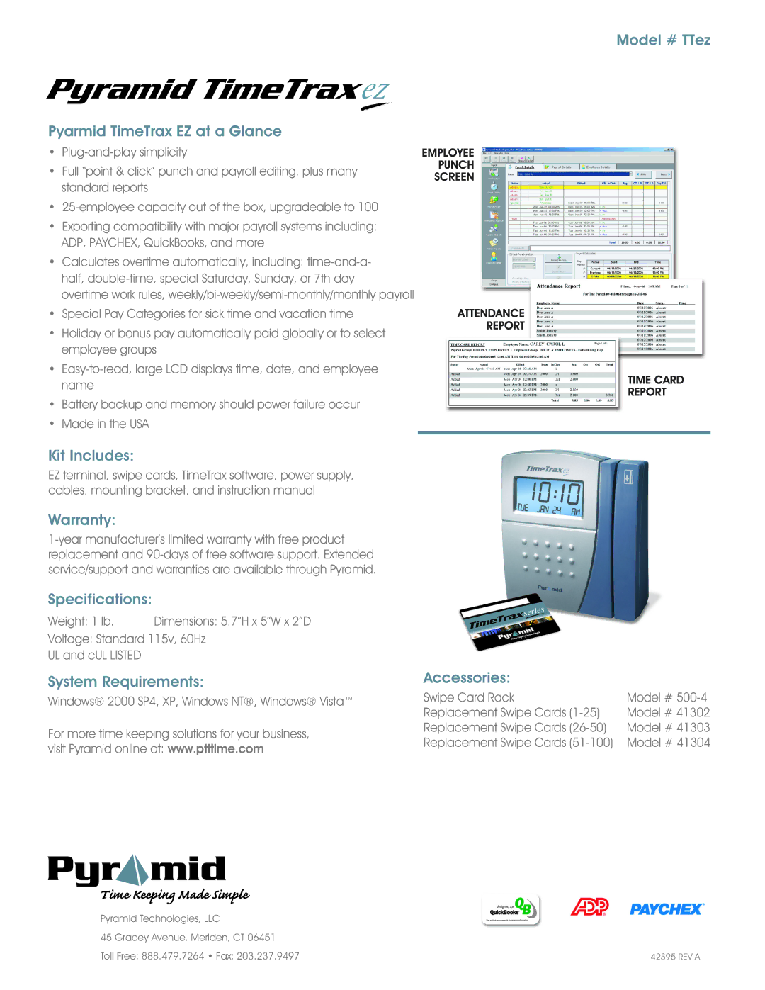 Pyramid Technologies 41304, TTez, 41302, 41303 manual Pyramid TimeTraxez 