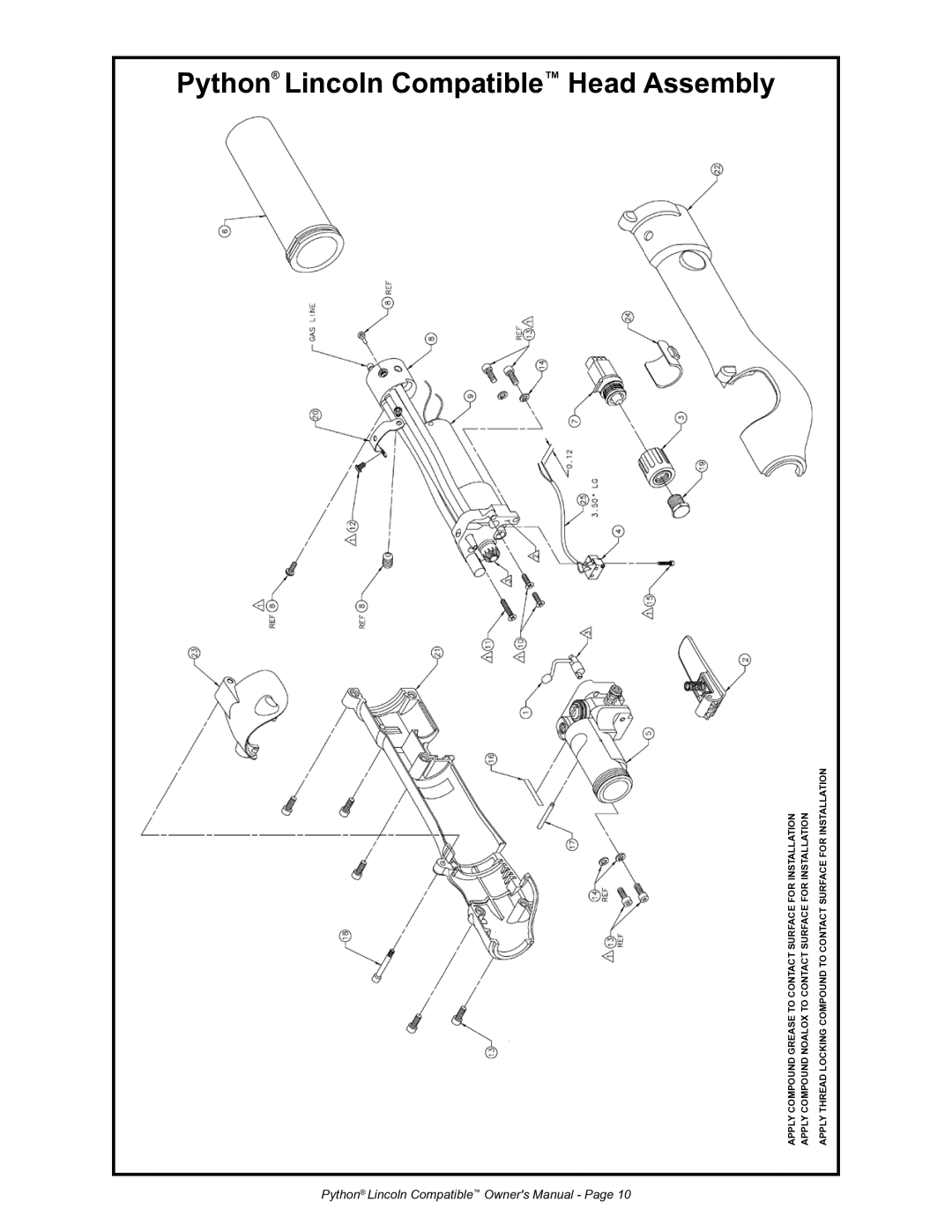 Python 232-835 owner manual Python Lincoln Compatible Head Assembly 