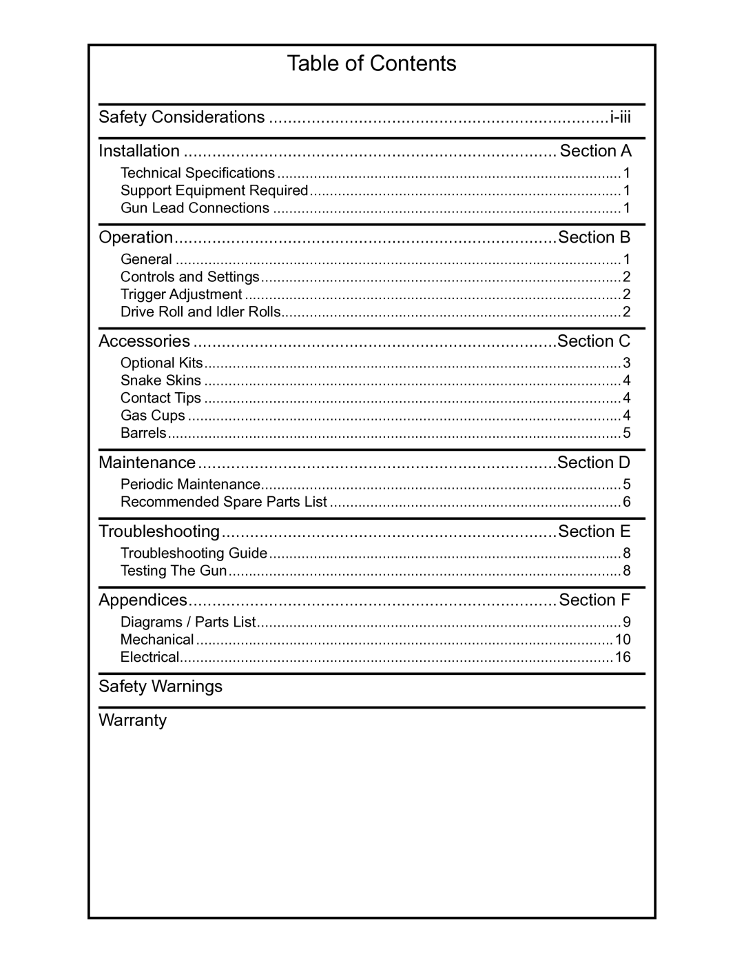 Python 232-835 owner manual Table of Contents 